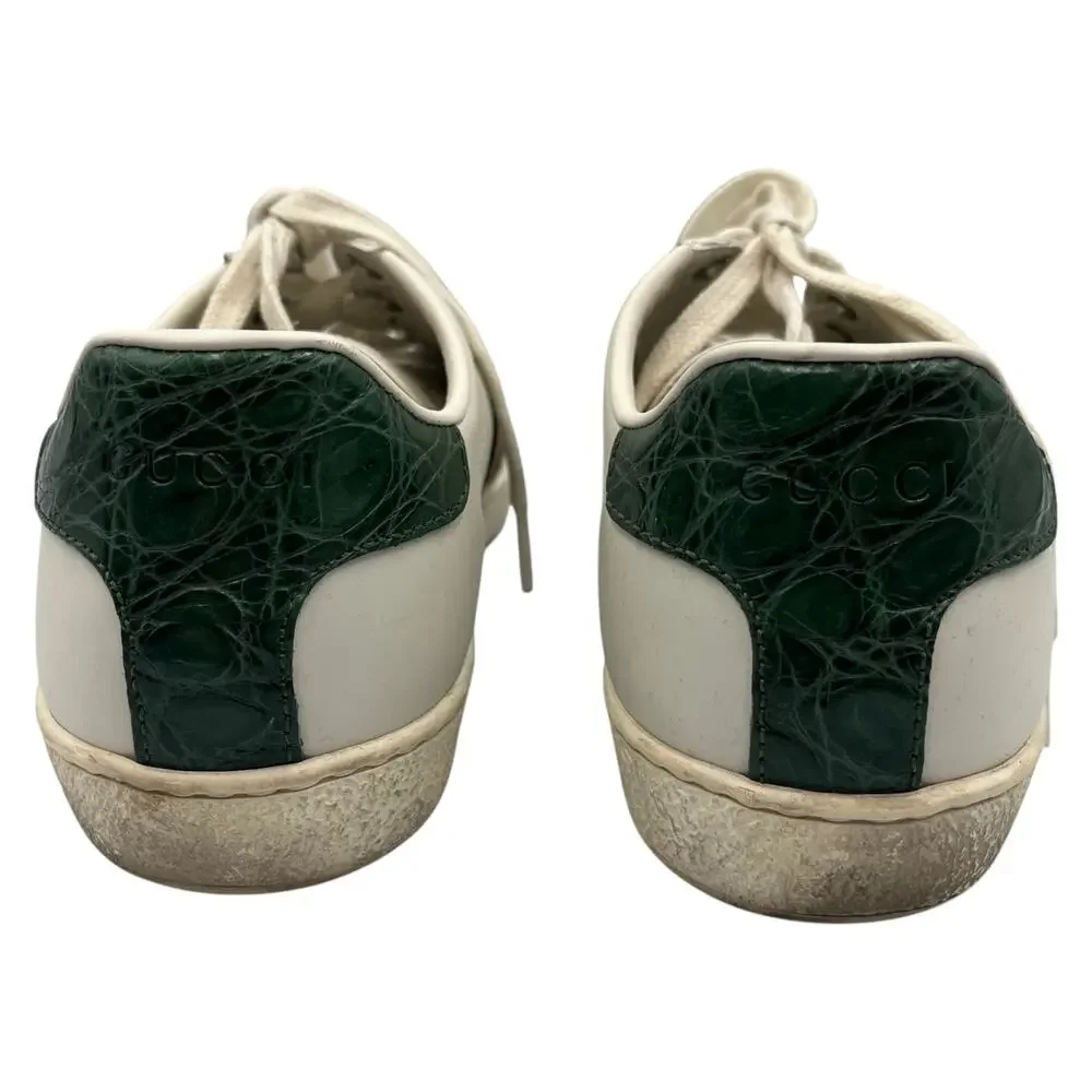 Gucci Sneakers Shoes Ace Web Stripe Leather Low Top White Red Green Size 38 / 8